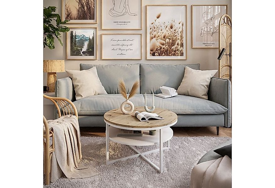 yourhouse24 Couchtisch CIRI-X runder Couchtisch mit Regal Eiche Handwerker günstig online kaufen