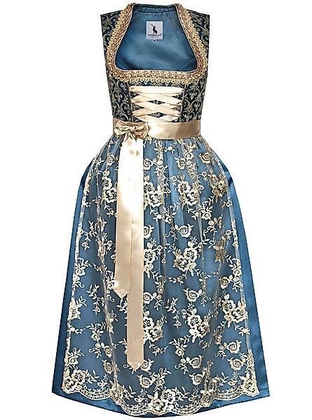 Alpenmärchen Dirndl Langes Dirndl Thea in blau und creme - ALM912 günstig online kaufen