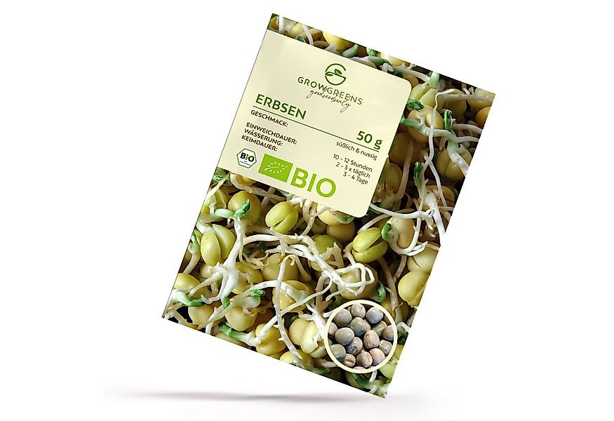 Growgreens Gemüsesamen Bio Erbsen Sprossen Samen (50g) - Microgreens Saatgu günstig online kaufen