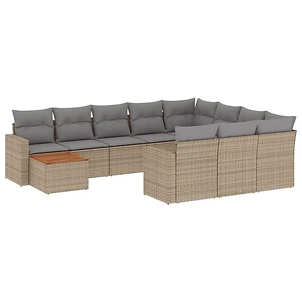 vidaXL 11-Tlg Garten-Sofagarnitur mit Kissen Beige Poly Rattan 3224309 günstig online kaufen