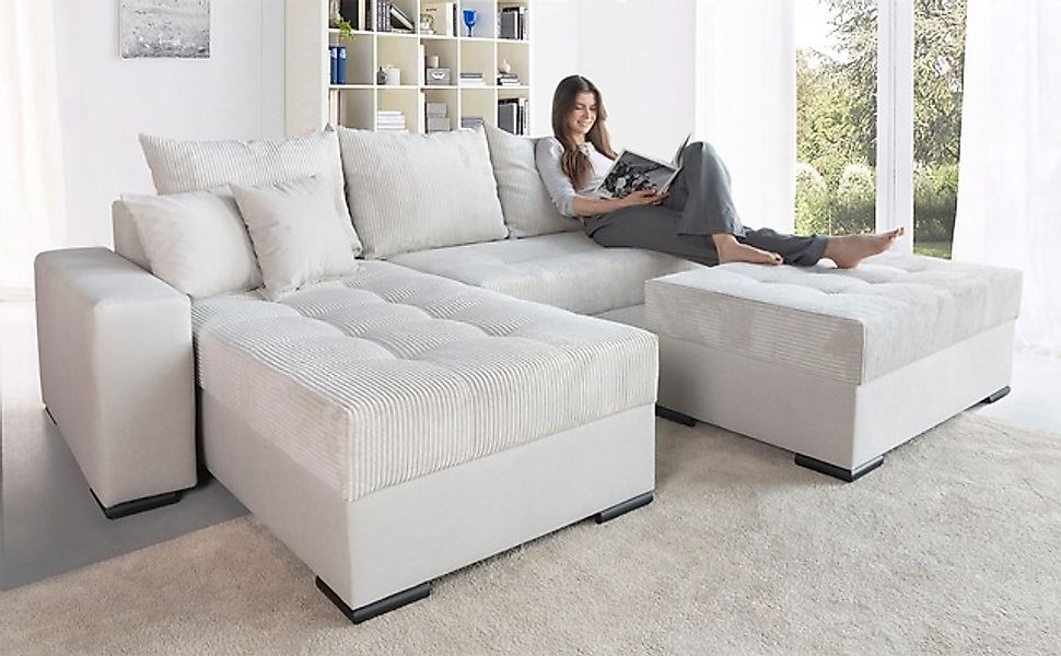 COLLECTION AB Ecksofa »Josy L-Form, Breite 214 cm, mit 3 großen Rückenkisse günstig online kaufen