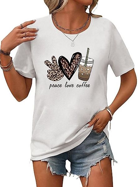 PYL Kurzarmbluse Damen Sommer Bequemes T-Shirt mit Leoparden herz Print Tee günstig online kaufen