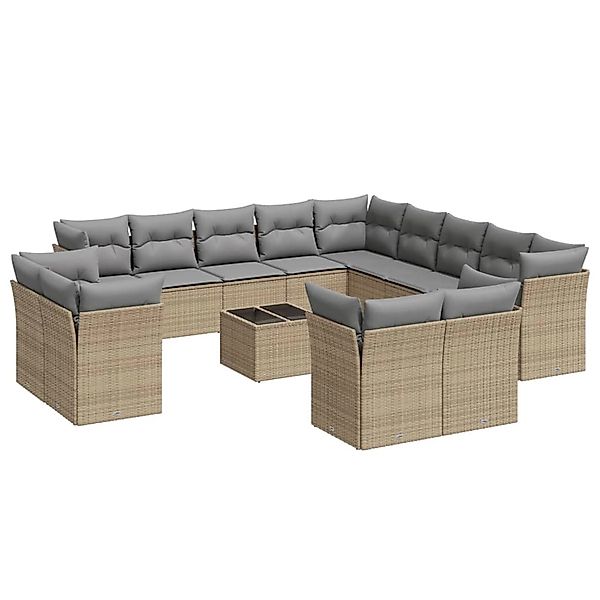 vidaXL 14-Tlg Garten-Sofagarnitur mit Kissen Beige Poly Rattan 3250398 günstig online kaufen