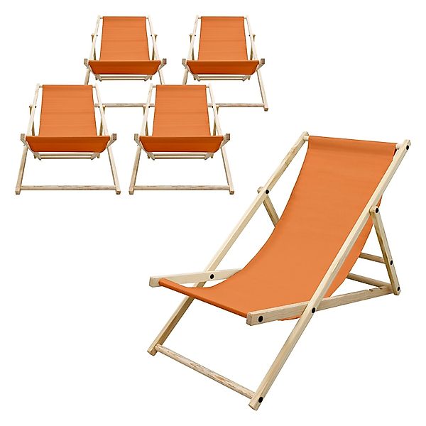 ECD Germany 5Er Set Liegestuhl Klappbar Orange aus Holz 3 Positionen bis 12 günstig online kaufen