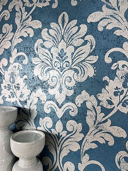 Newroom Vliestapete, Blau Tapete Vintage Ornamente günstig online kaufen