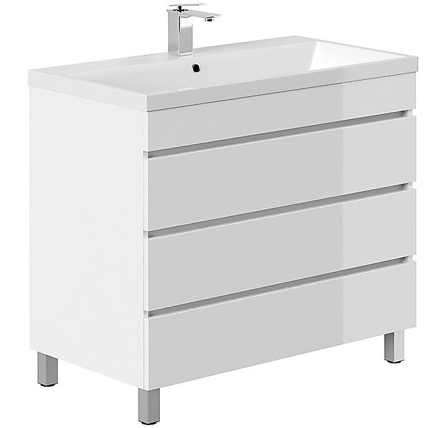 Lomadox Waschtisch FROME-02, 90 cm, stehend, weiß Hochglanz, mit 3 Schublad günstig online kaufen