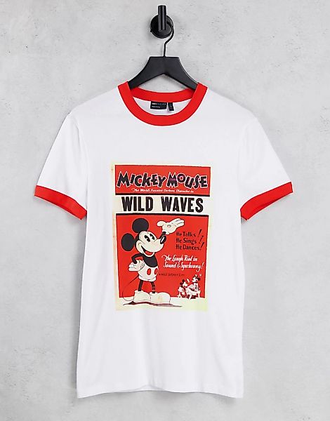 ASOS DESIGN – Disney – Enges T-Shirt in Weiß mit Mickey-Mouse-Print günstig online kaufen