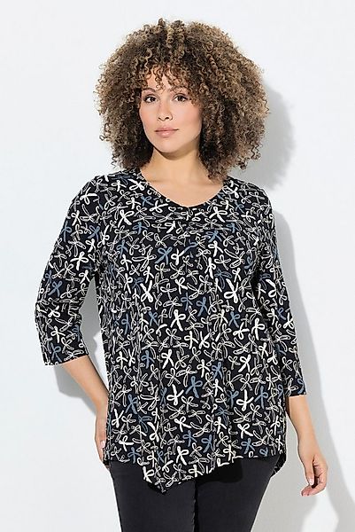 Ulla Popken T-Shirt Shirt Zierfalten A-Linie V-Ausschnitt 3/4-Arm günstig online kaufen