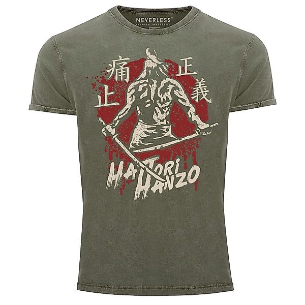 Neverless Print-Shirt Herren Vintage Shirt Samurai günstig online kaufen