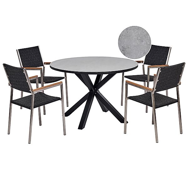 Beliani Gartentisch Set MALETTO/GROSSETO Grau Schwarz Silber günstig online kaufen
