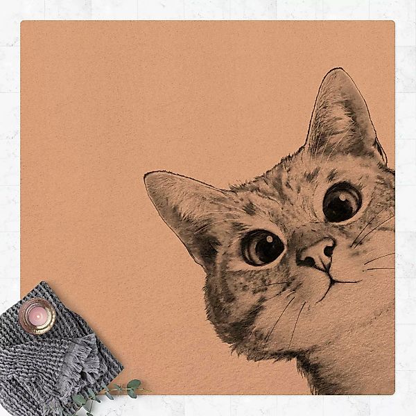 Kork-Teppich Illustration Katze Zeichnung Schwarz Weiß günstig online kaufen