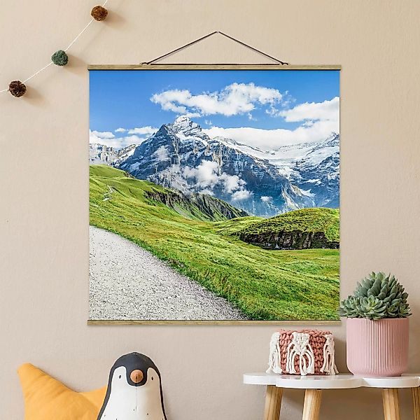 Stoffbild mit Posterleisten Grindelwald Panorama günstig online kaufen