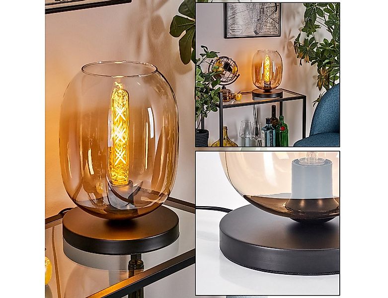 hofstein Tischleuchte Tischlampe aus Metall/Glas in Schwarz/Bernstein/Klar, günstig online kaufen