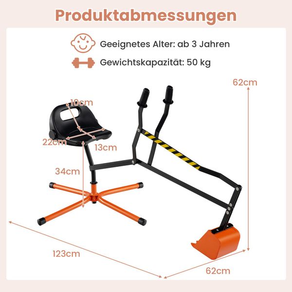 COSTWAY Spielzeug-Aufsitzbagger Metall, 360° drehbar, Sandbagger, günstig online kaufen
