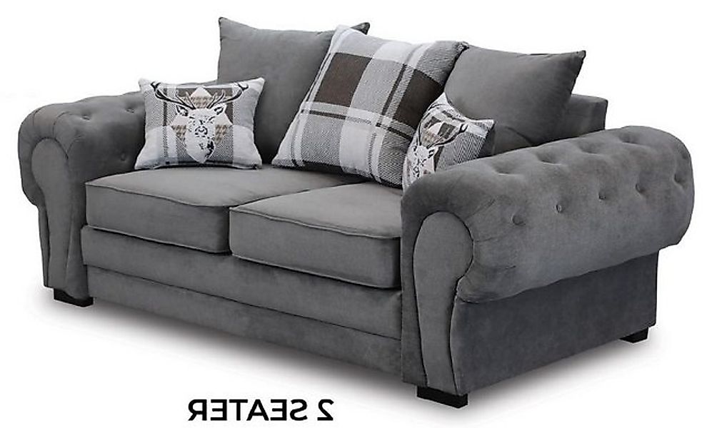 Xlmoebel Sofa Graue Chesterfield Polstermöbel Stoffsofa Design Textil, Herg günstig online kaufen