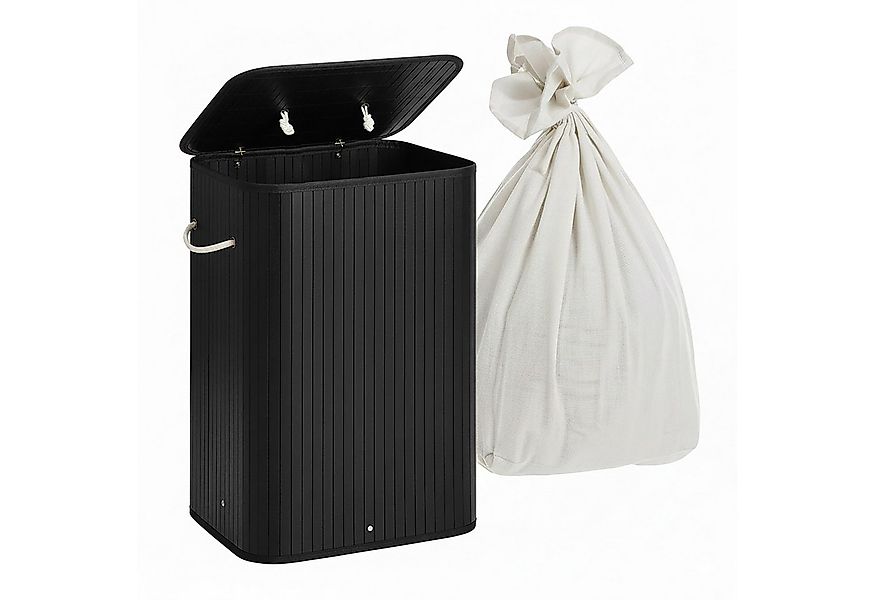 relaxdays Wäschekorb Bambus Wäschekorb mit Deckel, schwarz günstig online kaufen