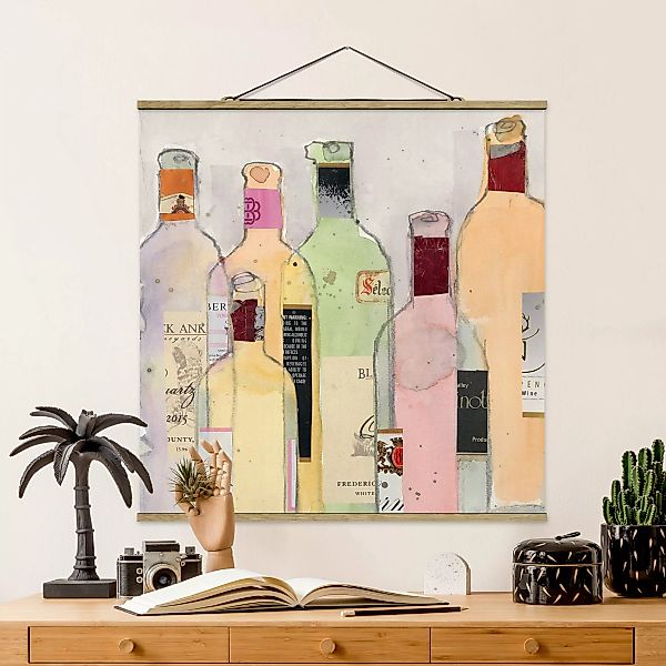 Stoffbild Küche mit Posterleisten - Quadrat Weinflaschen in Wasserfarbe I günstig online kaufen