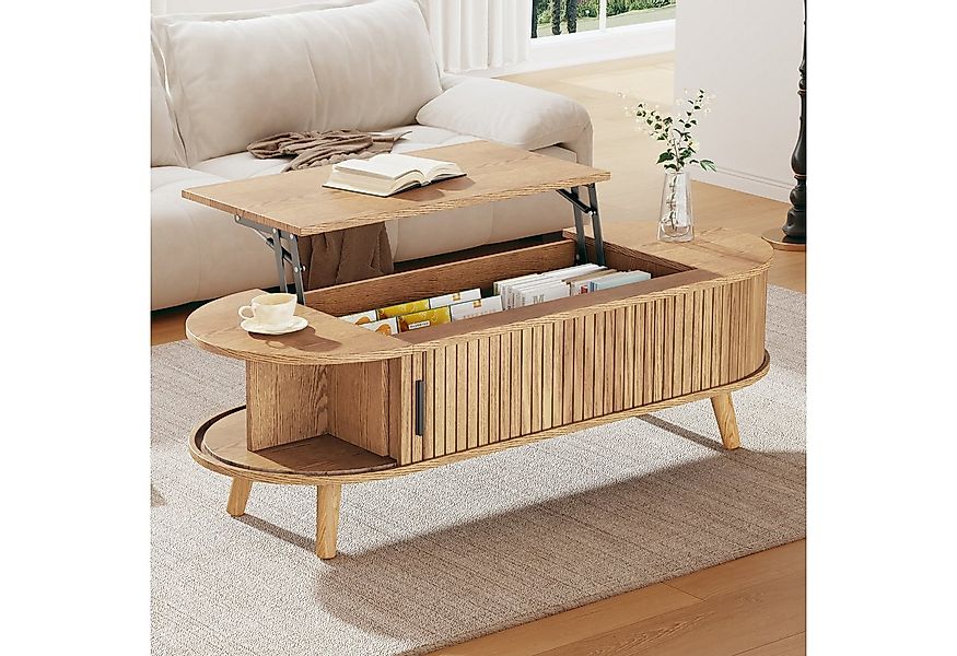 Merax Couchtisch anhebbarer Sofatisch mit Liftfunktion im Walnuss-Design (1 günstig online kaufen
