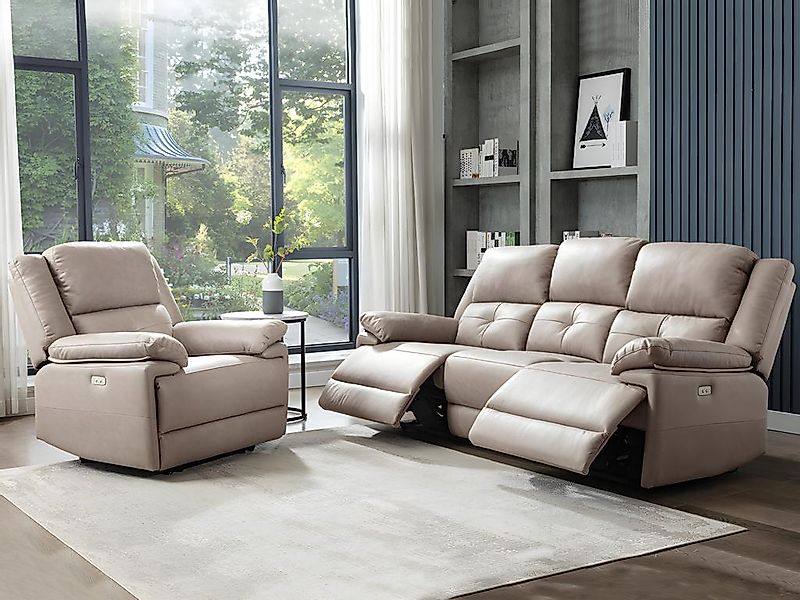 Relaxsofa elektrisch 3-Sitzer + Sessel - Stoff - Taupe - DOLENE günstig online kaufen