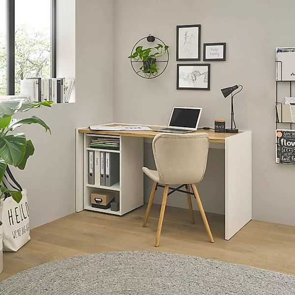 Büromöbel Set weiß mit Eiche CRISP-61 modern 2-teilig mit Schreibtisch günstig online kaufen