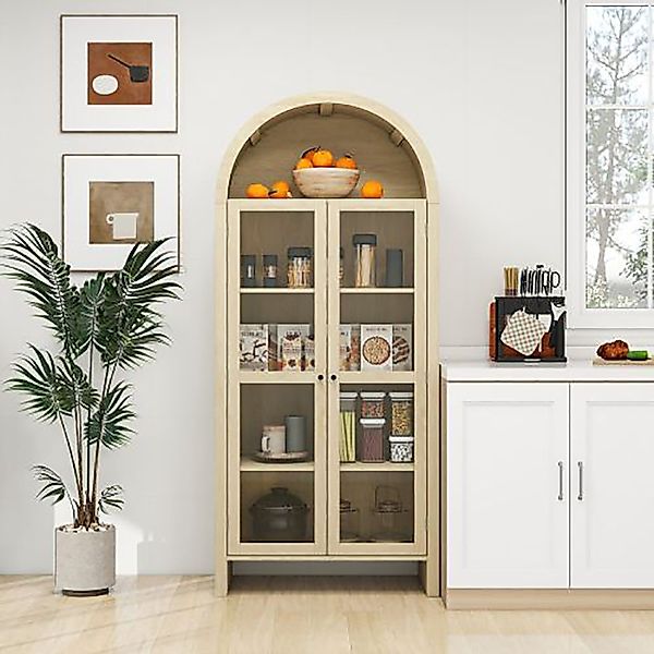 Sweiko Hochschrank Aufbewahrungsschrank (Transparente Acrylglas-Tür, natürl günstig online kaufen
