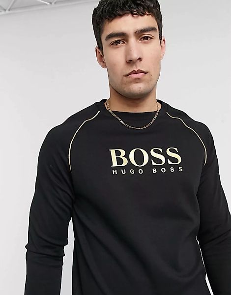 BOSS – Bodywear – Langärmliges T-Shirt mit Logo in Schwarz günstig online kaufen
