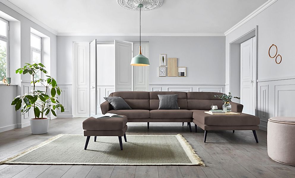 andas Ecksofa "Bille L-Form" mit Naht im Rückenkissen und Beinen aus Eichen günstig online kaufen