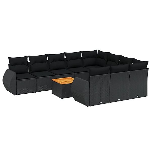vidaXL 11-Tlg Garten-Sofagarnitur mit Kissen Schwarz Poly Rattan 3225180 günstig online kaufen