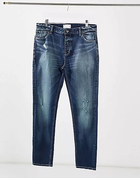 ASOS DESIGN – Eng geschnittene Jeans in dunkelblauer, japanischer Vintage- günstig online kaufen