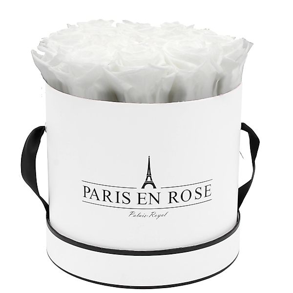 Rosenbox Ø 19 cm Weiß-Schwarz mit 14 Weißen Rosen günstig online kaufen