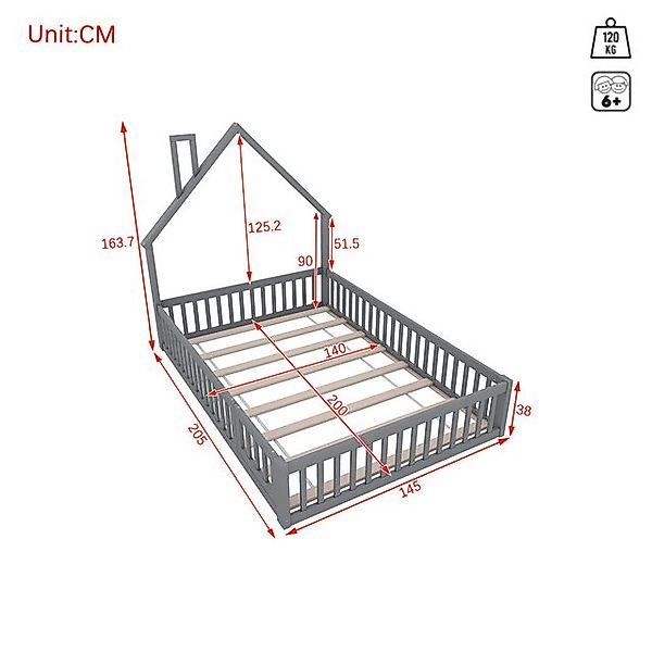 HAUSS SPOLE Kinderbett 140x200 cm mit Schornsteinform, Lattenrost Minimalis günstig online kaufen
