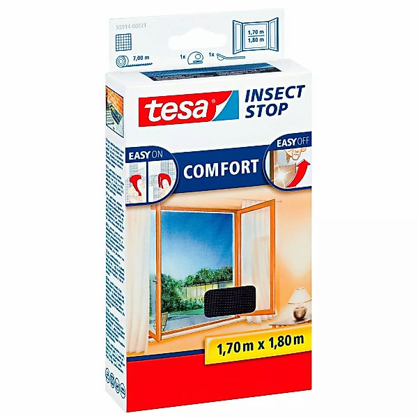 Tesa Fliegengitter Fenster mit Klettband Comfort Anthrazit 180 cm x 170 cm günstig online kaufen