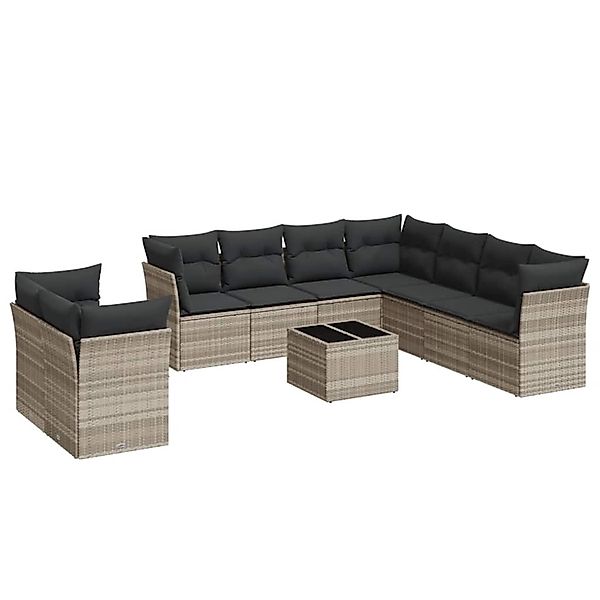 vidaXL 10-Tlg Garten-Sofagarnitur mit Kissen Hellgrau Poly Rattan 3217852 günstig online kaufen