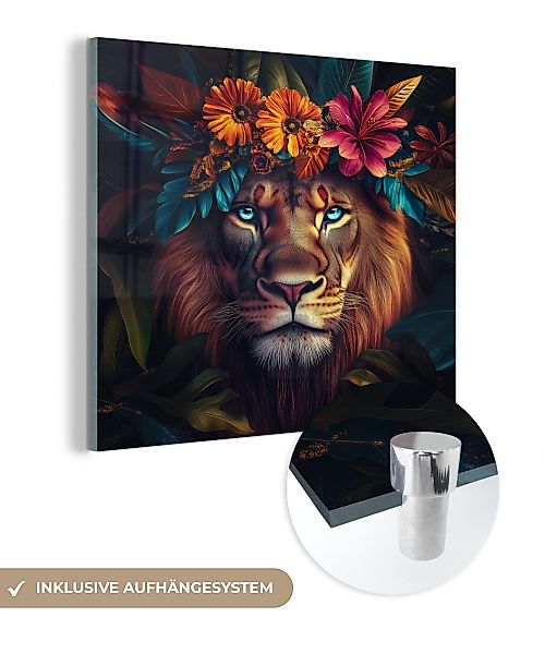 MuchoWow Acrylglasbild Löwe - Blumen - günstig online kaufen