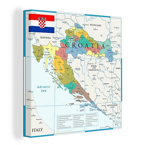 OneMillionCanvasses® Leinwandbild Detaillierte Karte von Kroatien günstig online kaufen