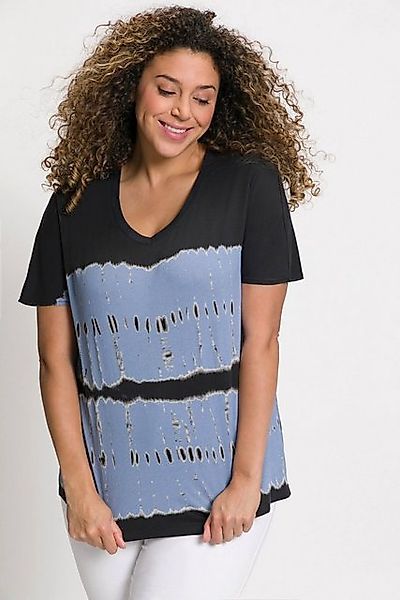 Ulla Popken Rundhalsshirt T-Shirt Batikstreifen Oversized V-Ausschnitt günstig online kaufen