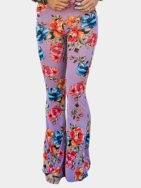 Ausgestellte Hose mit rosa Random-Blumendruck günstig online kaufen