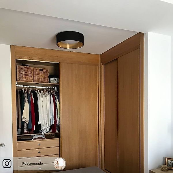 Stoff-Deckenlampe Coleen in Schwarz, innen gold günstig online kaufen