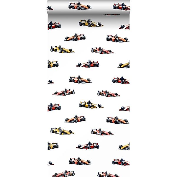 Sanders & Sanders Tapete Rennwagen Rot Orange und Gelb 50 x 900 cm günstig online kaufen