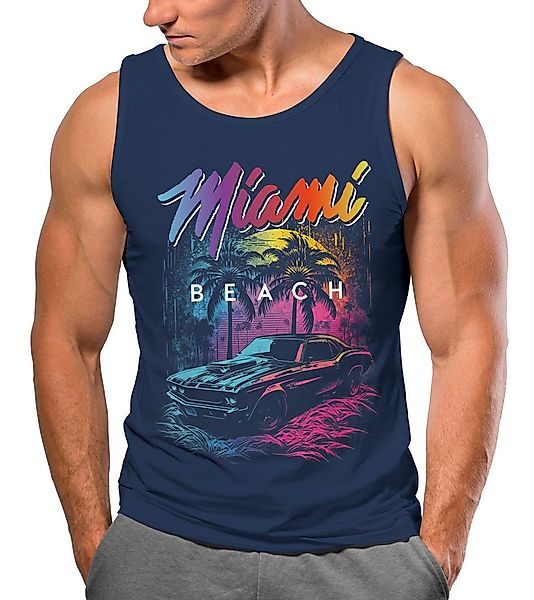 Neverless Tanktop Herren Tank-Top Miami Beach USA Oldtimer Car Palmen Print günstig online kaufen