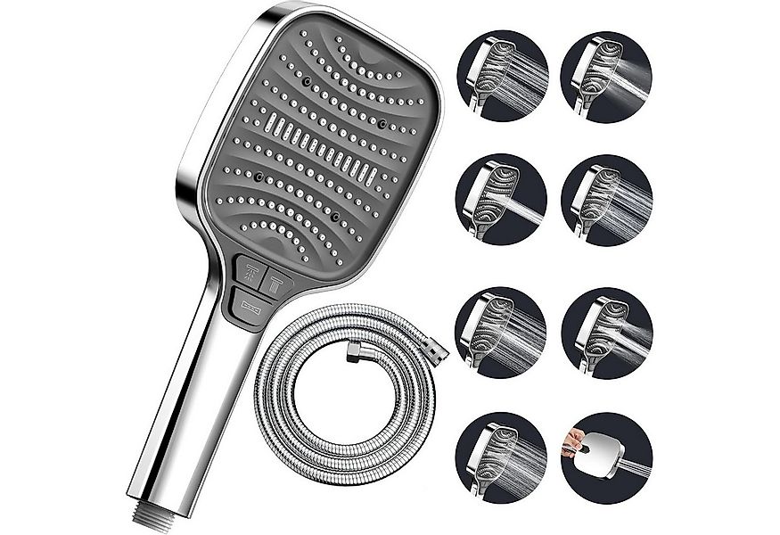 TUWENA Handbrause Duschkopf – Duschbrause mit 8 Strahlarten Regendusche Reg günstig online kaufen
