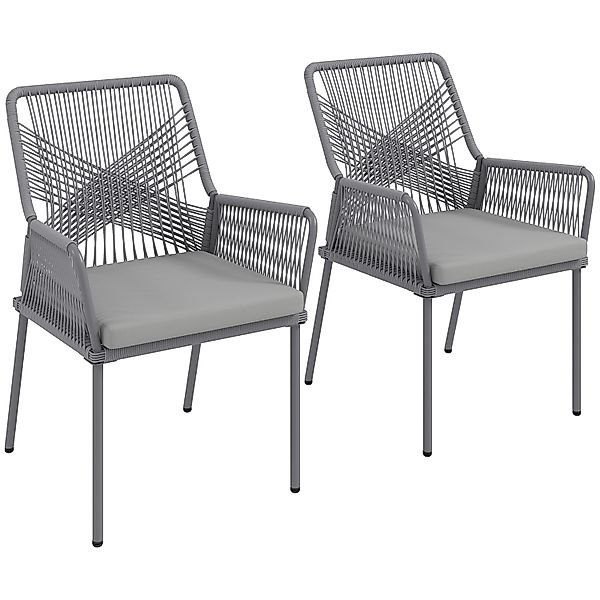 Outsunny Rattan Gartenstuhl 2er-Set PE Rattan 57L x 61B x 84H cm Dunkelgrau günstig online kaufen