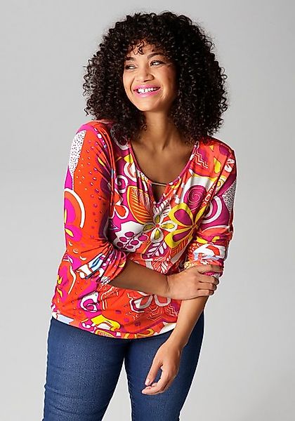 Aniston PLUS Langarmshirt, mit farbharmonischen, fantasievollem Druck günstig online kaufen