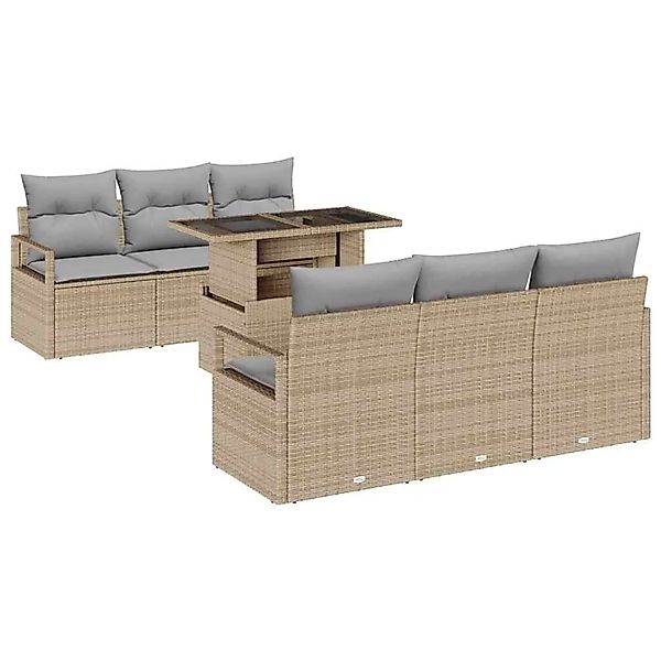 vidaXL Gartensofa-set mit Kissen 7-Tlg Beige und Hellgrau Poly-Rattan 33487 günstig online kaufen