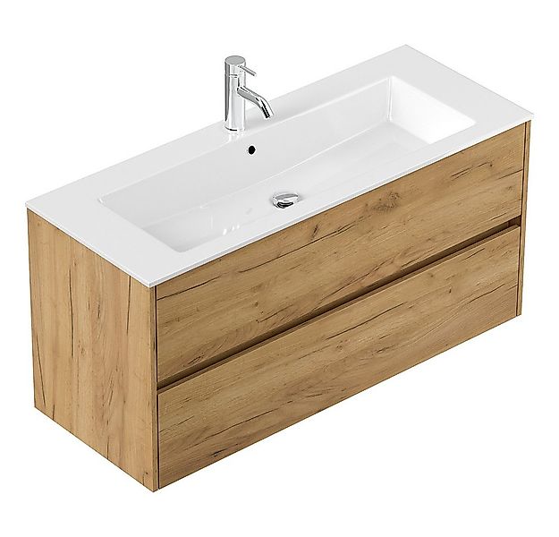 Lomadox Waschtisch LIVIGNO-02, 120cm breit, Mineralgusswaschbecken, Eiche günstig online kaufen