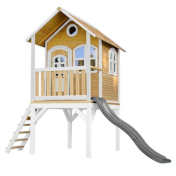 Axi Spielhaus Laura Braun/Weiß mit Rutsche Hellgrün 318 x 272 x 191 cm FSC® günstig online kaufen