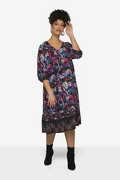 MIAMODA Jerseykleid Kleid A-Line Alloverdruck V-Ausschnitt 3/4-Ärmel günstig online kaufen