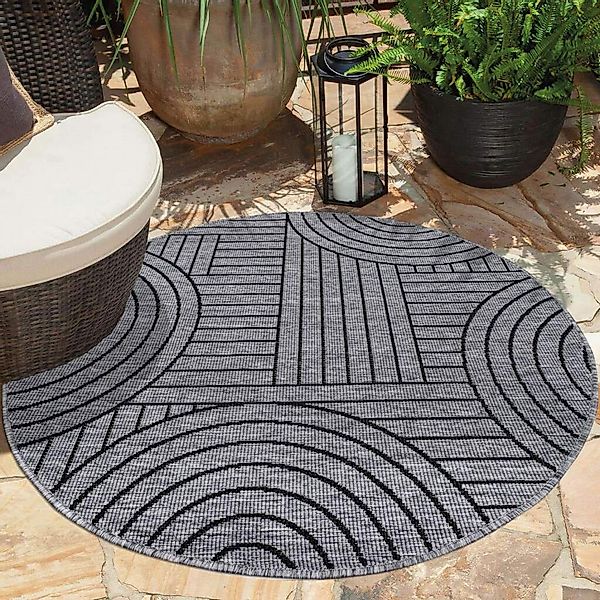 Carpet City Outdoorteppich "DUO RUG 5842" rund 5 mm Höhe Wendeteppich Wette günstig online kaufen