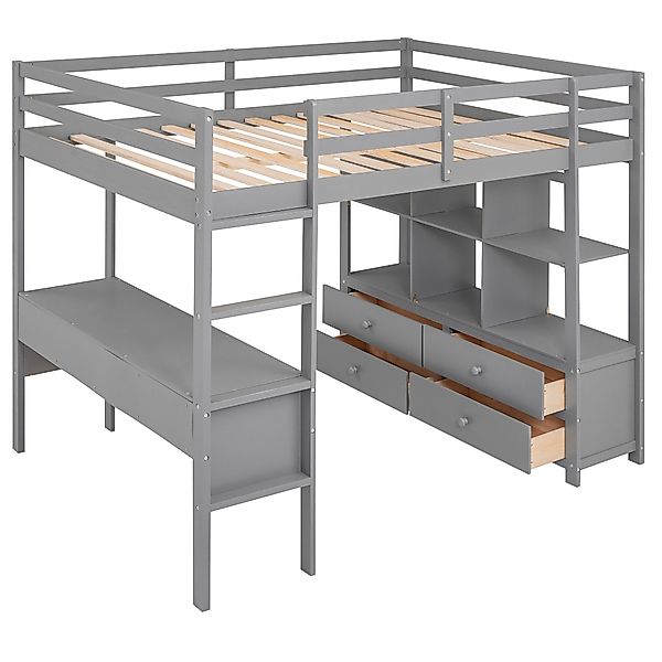 SOFTWEARY Hochbett (Doppelbett mit Lattenrost, Schreibtisch günstig online kaufen