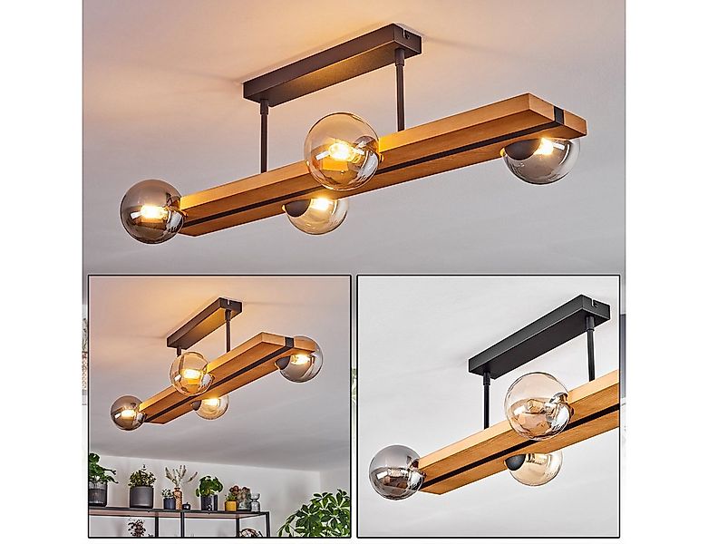 hofstein Deckenleuchte Deckenlampe aus Metall/Holz/Glas in Schwarz/Natur/Ra günstig online kaufen